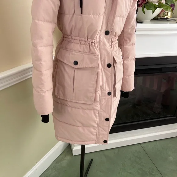 BCBGMaxAzria Pink Hooded Puffer Black Details Winter Coat Jacket XS - Picture 7 of 16